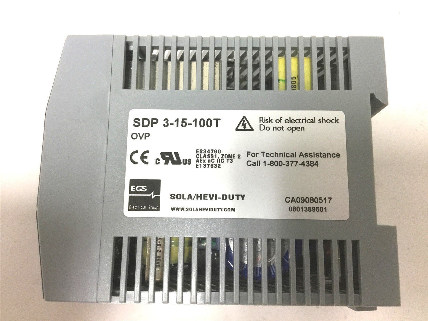 New Sola SDP 3-15-100T Power Supply, Input: 115/230VAC 1.1/0.7A, Out: 15VDC 3.4A