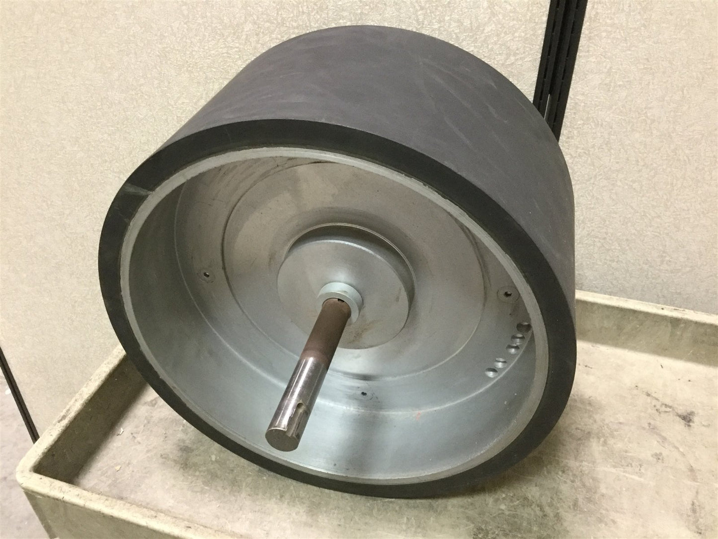 Used Rubber Roller, Dimensions: 8" Wide x 16" Diameter, Shaft Diameter: 1"