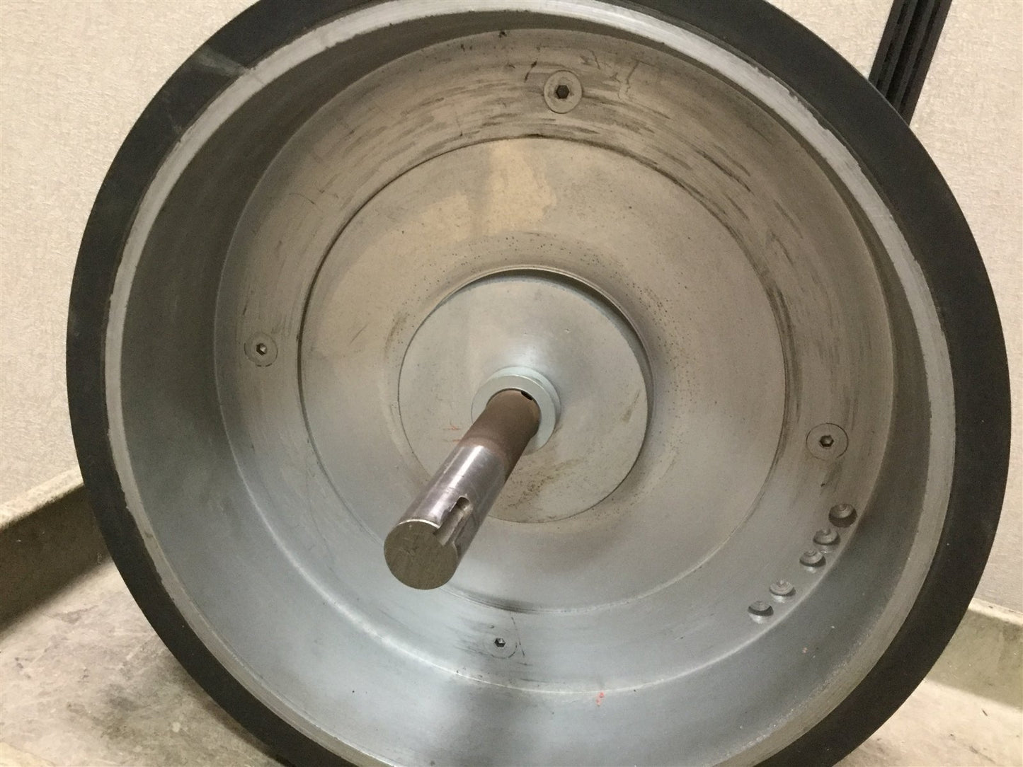 Used Rubber Roller, Dimensions: 8" Wide x 16" Diameter, Shaft Diameter: 1"