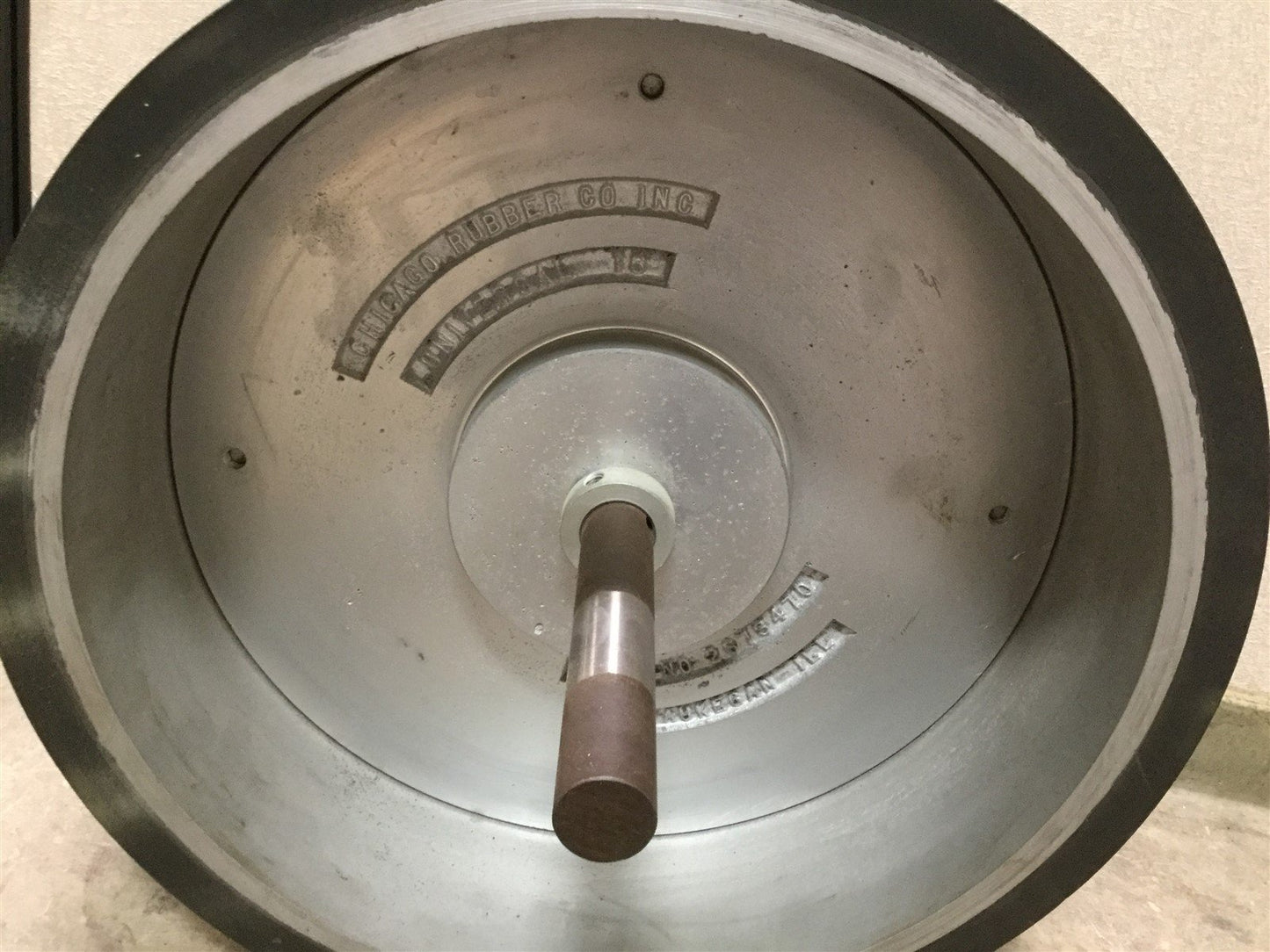 Used Rubber Roller, Dimensions: 8" Wide x 16" Diameter, Shaft Diameter: 1"