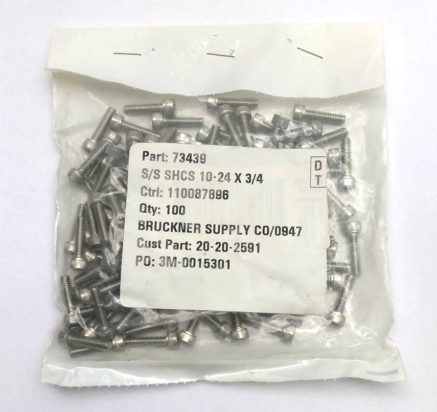 New Lot of 100 73439 SS Socket Cap Bolt, 10-24 Thread, 3/4" Long, 5/32" Drive
