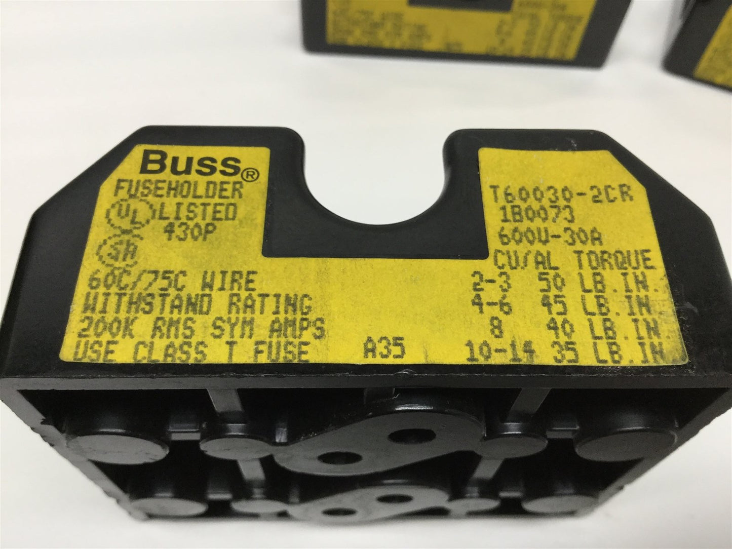 Used Lot of 3 Bussmann T60030-2CR Fuseholder 2-Pole 30A 600VAC 60C/75C Class T