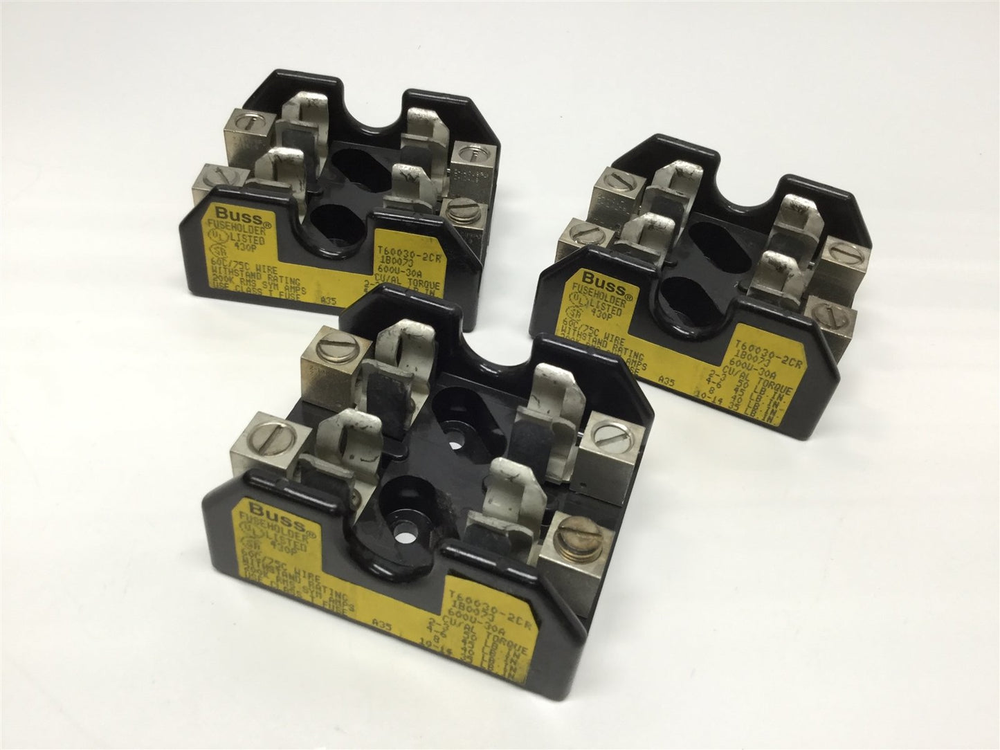 Used Lot of 3 Bussmann T60030-2CR Fuseholder 2-Pole 30A 600VAC 60C/75C Class T
