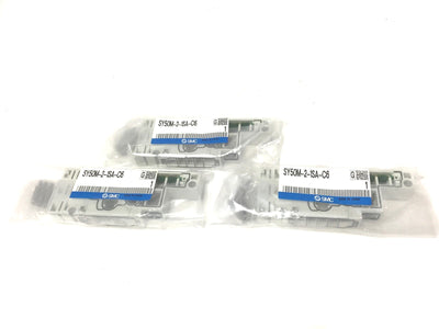 New Lot of 3 New SMC SY50M-2-1SA-C6 Manifold Blocks, For SY5000 Valves, 6mm Tube