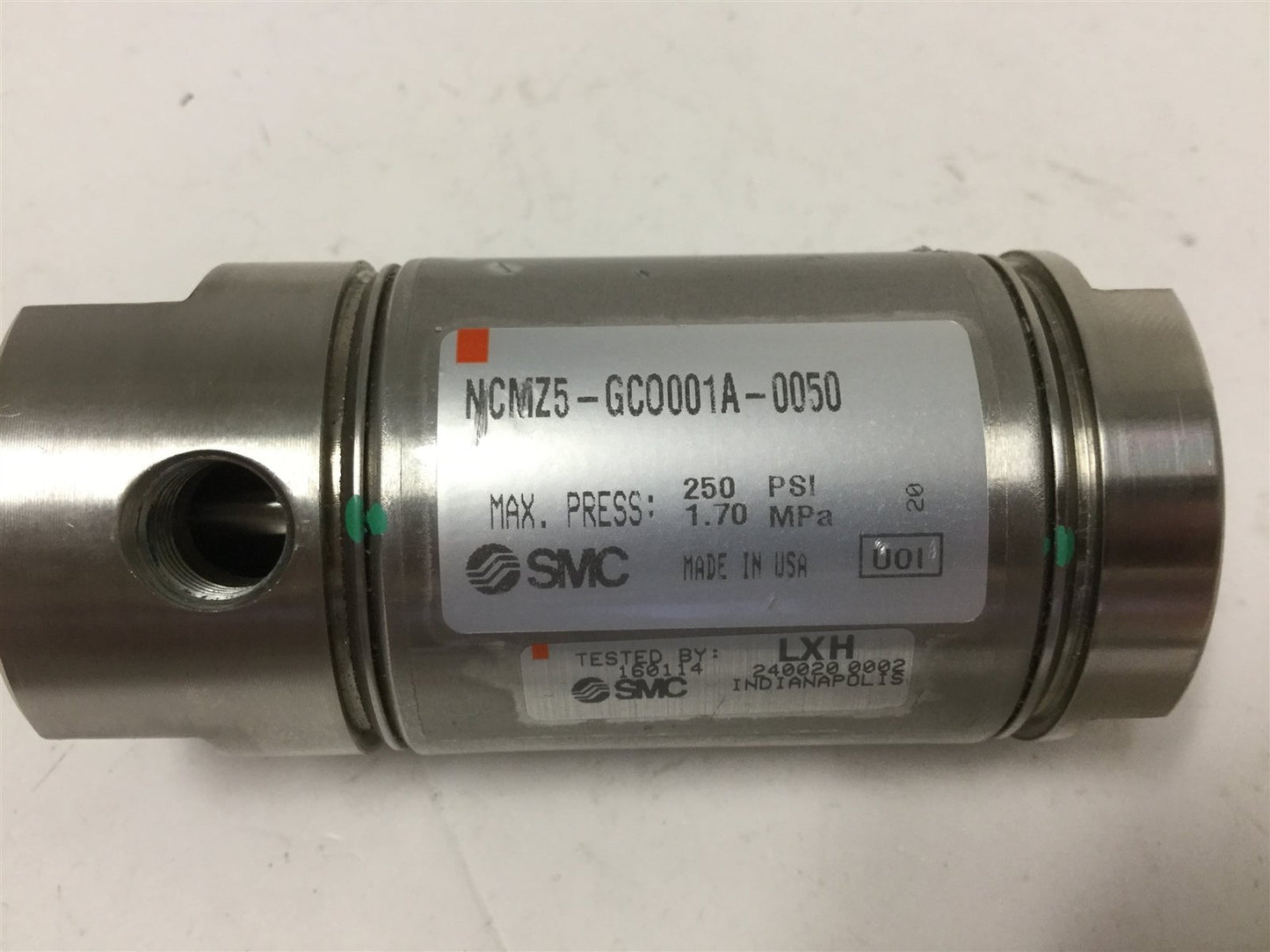 New SMC NCMZ5-GCO001A-0050 Pneumatic Cylinder, Stroke: 0.5", Pressure: 250psi