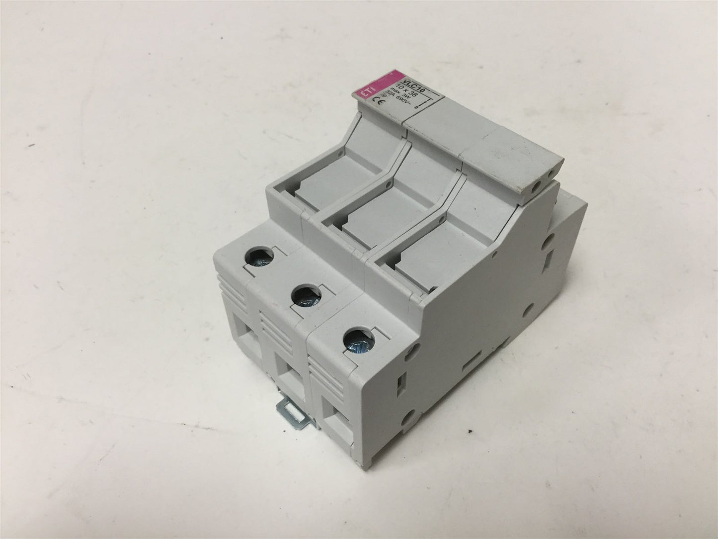 Used ETI VLC10 3-Pole Fuse Holder, Rating: 3W 32A 690VAC, DIN Rail Mounting