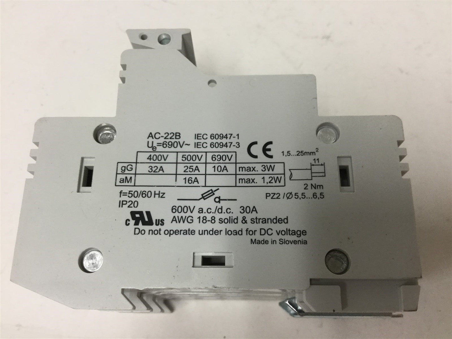 Used ETI VLC10 3-Pole Fuse Holder, Rating: 3W 32A 690VAC, DIN Rail Mounting