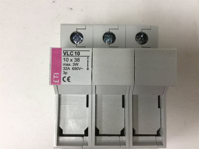 New ETI VLC10 3-Pole Fuse Holder, Rating: 3W 32A 690VAC, DIN Rail Mounting