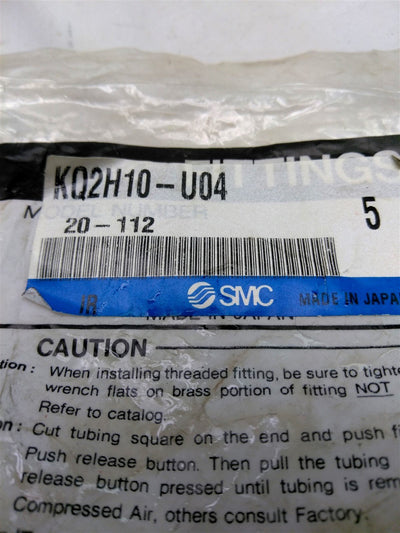 New Lot of 5 SMC KQ2H10-U04 Straight Male Connector, 1.0 MPa, 1/2"NPT, 10mm Tube