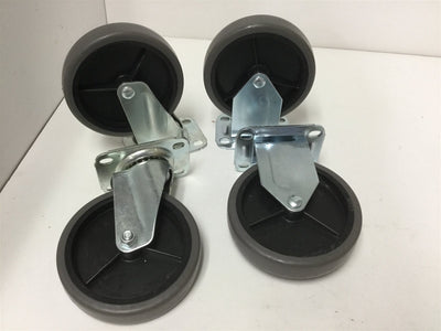 New Lot of 4 New Casters, 2x Swivel and 2x Rigid, Wheel Diameter: 4.925" (125mm)