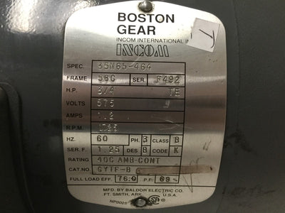 Used Boston Gear GYTF-B General Purpose Motor, Voltage: 575VAC, Shaft Diameter: 5/8"