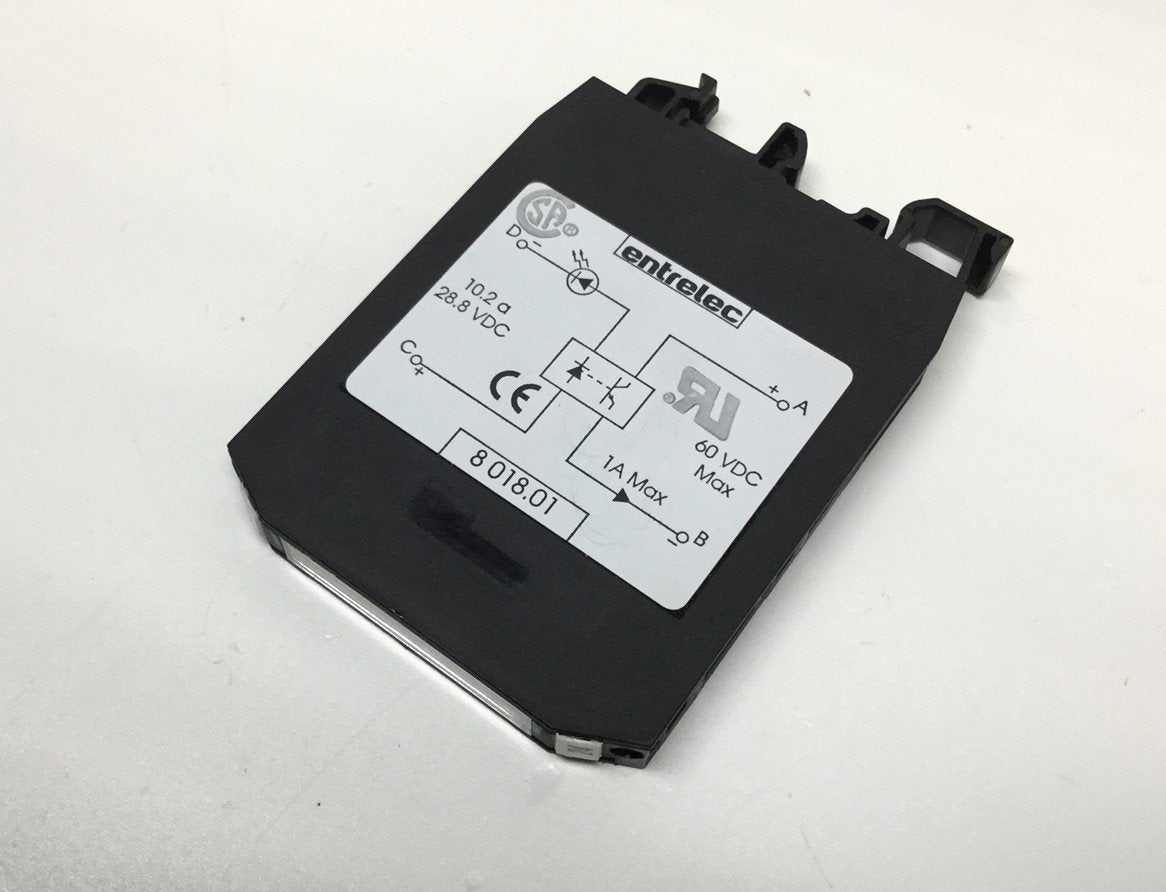 Used Entrelec 8018.01 Optocoupler Modules, In: 28.8VDC 10.2A, Out: 60VDC 1A