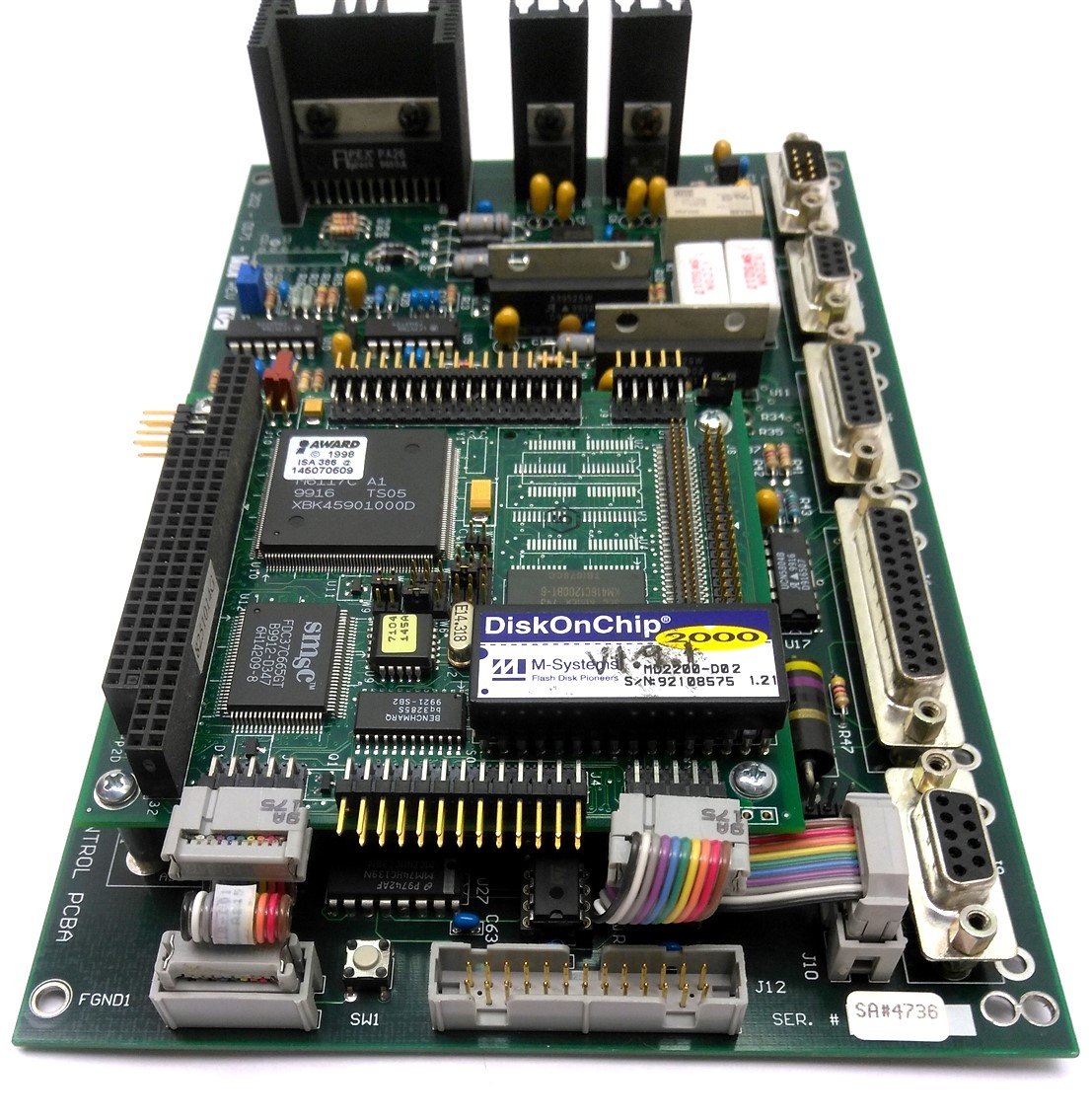 Used JMAR 202-0171-001 REV C Aux Control Board PCBA, 3x DB-9, DB-15, DB-25