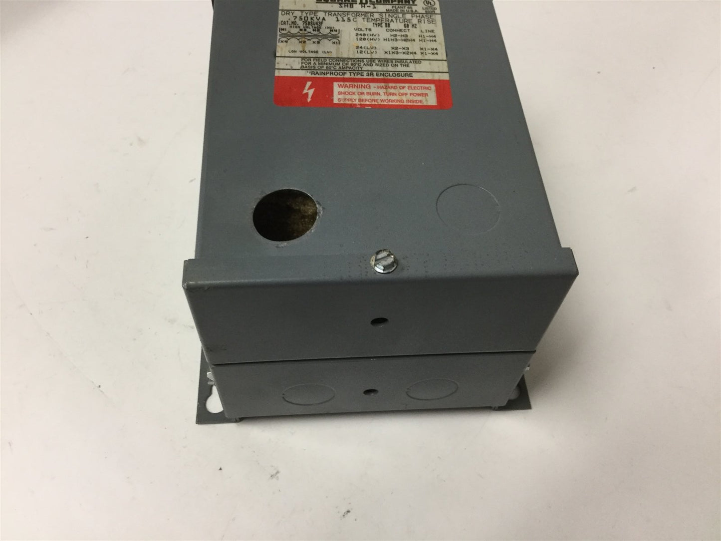 Used Square D SHB H-1 Transformer, Primary: 120/240V, Secondary: 12/24V, 0.75kVA