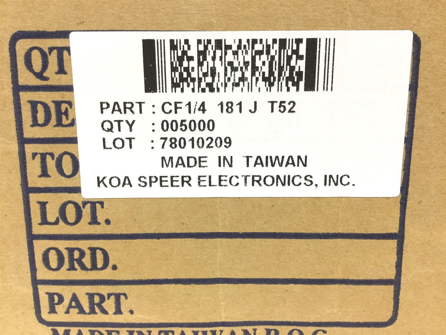 New Lot of 5000 New KOA Speer Electronics CF1/4181JT52 Resistors, 180R Ohms 5%