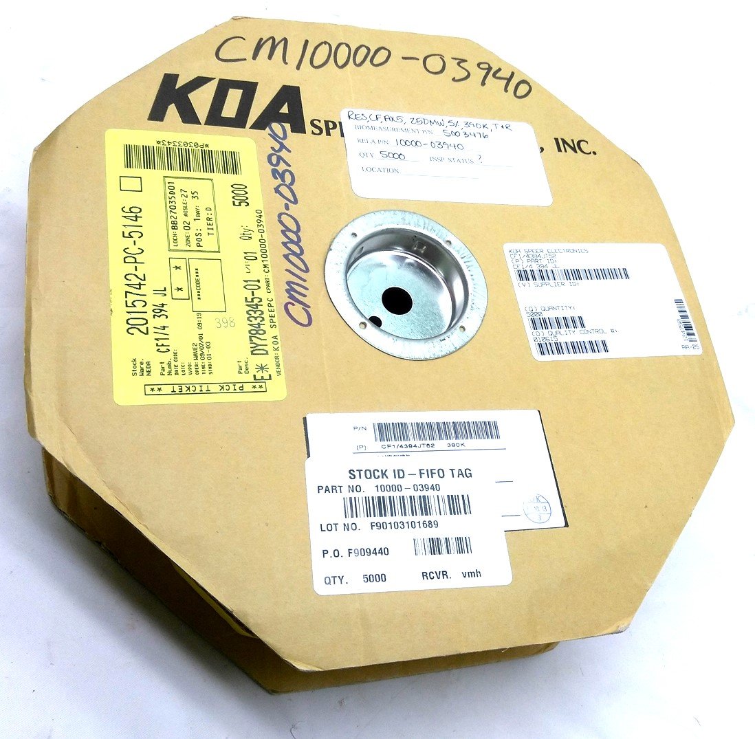 New Lot of 5000 New KOA Speer CF1/4394JT52 Resistors 390K Ohms 250mW 5% 1" Leads