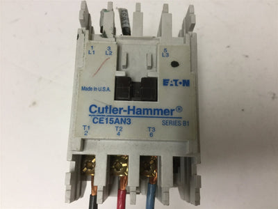 Used Cutler Hammer CE15AN3 Contactor, 3-Pole, Coil: 24VDC, Contact Rating: 7A 600VAC