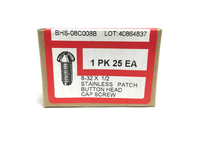 New Lot of 6 New BHS-08C008B 25 Pack Stainless Patch Button Head Cap Screw 8-32x1/2