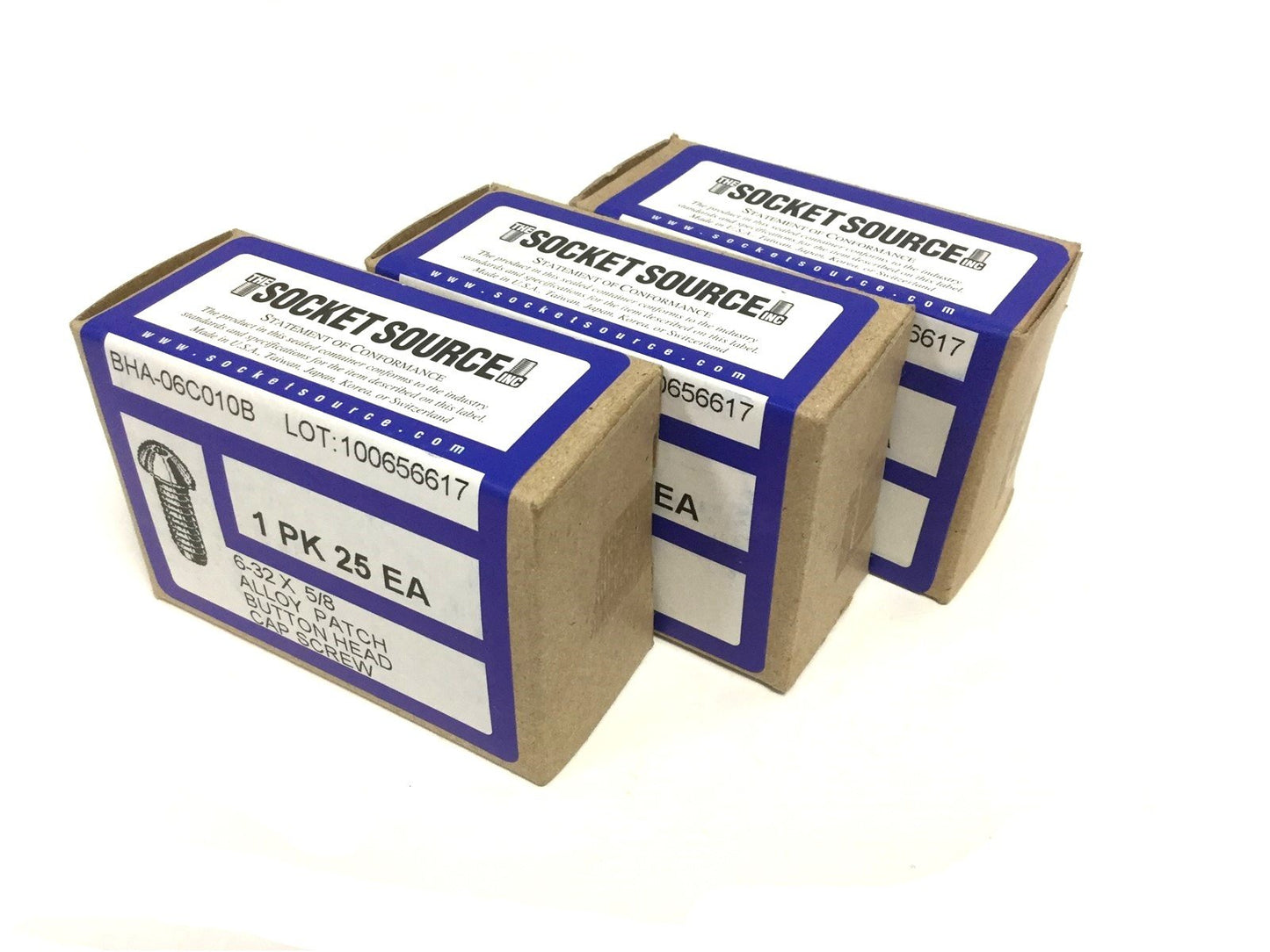 New Lot of 3 New BHA-06C010B 25 Pack Alloy Patch Button Head Cap Screw 6-32x5/8