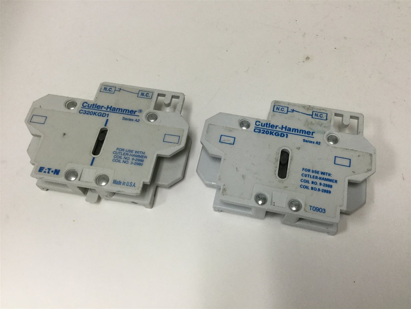 Used Lot of 2 Cutler Hammer C320KGD1 Auxiliary Contact Blocks, Normally Closed