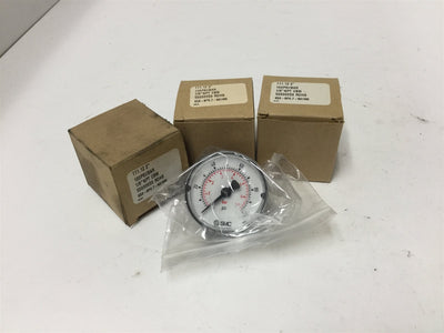 New Lot of 3 New SMC K50-BP0.7-N01MS Pressure Gauges, Range: 0-100psi (0-6.8 bar)