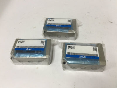 New Lot of 3 New SMC SPA0114 Subplates, Ports: 1/8" NPT and 1/4" NPT, 3.25" x 2.125"