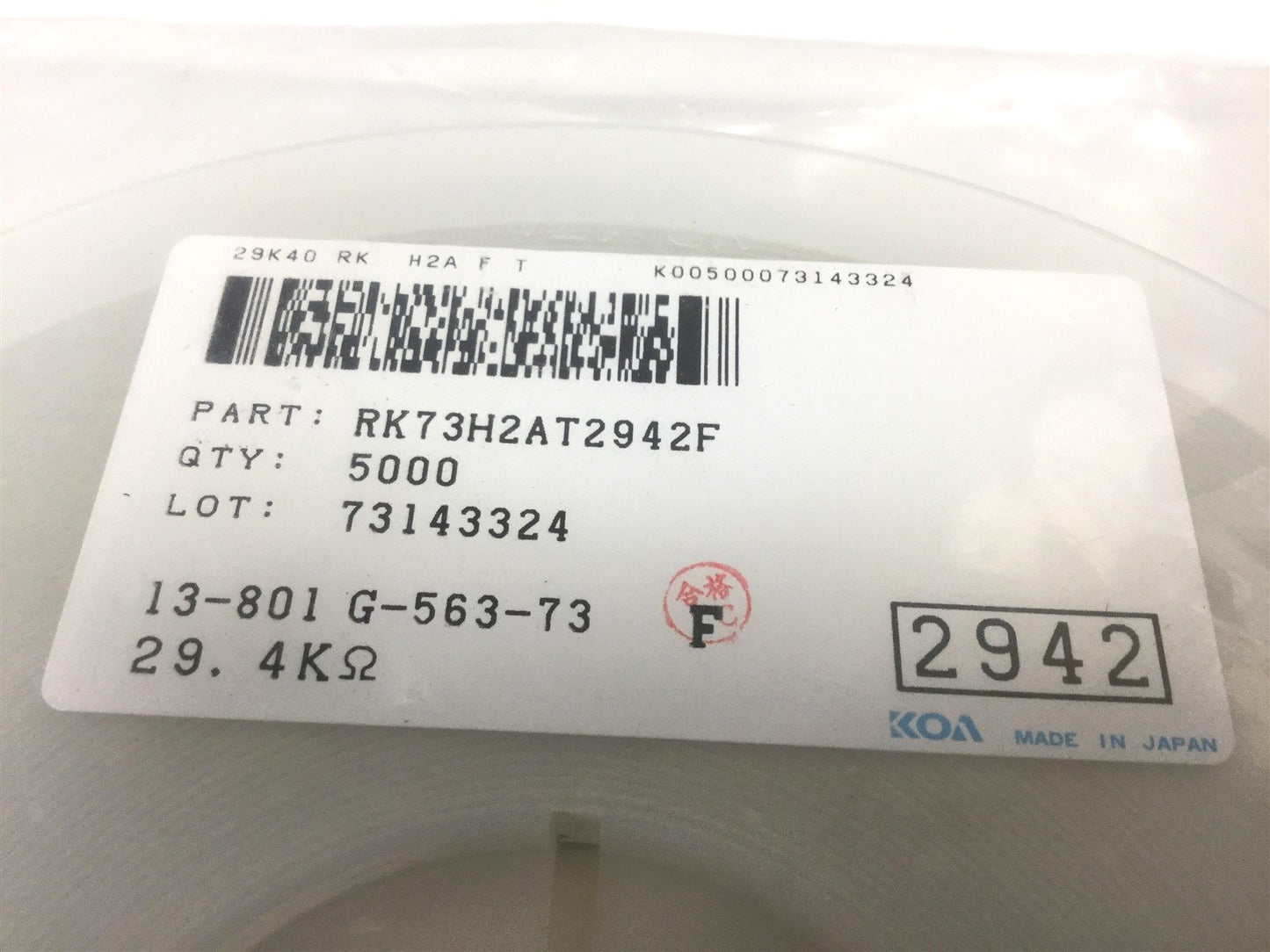 New Lot of 5000 New KOA Speer RK73H2AT2942F Thick Film Chip Resistor