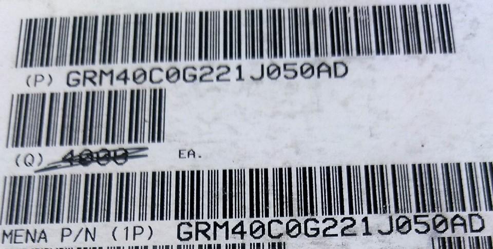 New Lot of 4000 Murata GRM40C0G221J050AD Multilayer Ceramic Capacitor 50V 220pF 5%