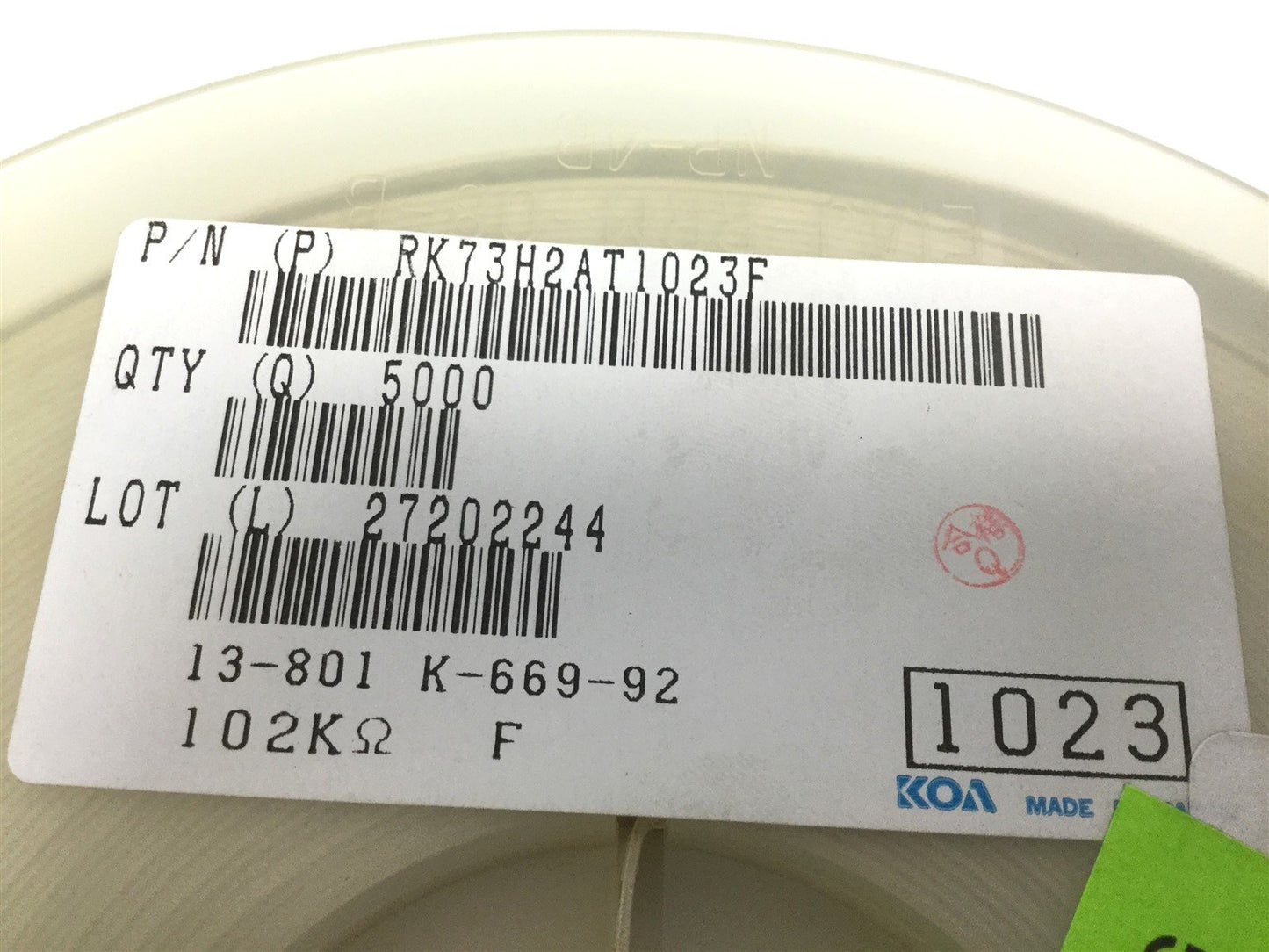 New Lot of 4500 New KOA Speer RK73H2AT1023F Film Resistor, Resistance: 102K Ohm
