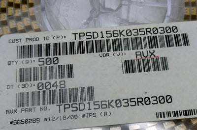 New Lot of 500 New AVX TPSD156K035R0300 Tantalum Capacitors, Solid SMD, 35V 15uF 10%