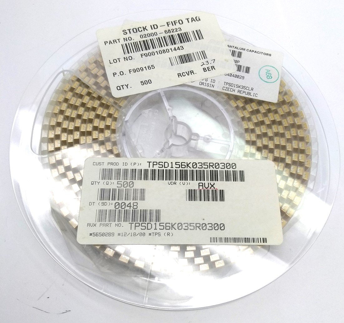 New Lot of 500 New AVX TPSD156K035R0300 Tantalum Capacitors, Solid SMD, 35V 15uF 10%