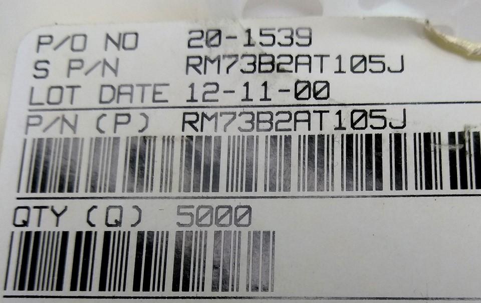 New Lot of 5000 New KOA Speer RM73B2AT105J Thick Film Resistor, 150V ±5% 1M Ohm