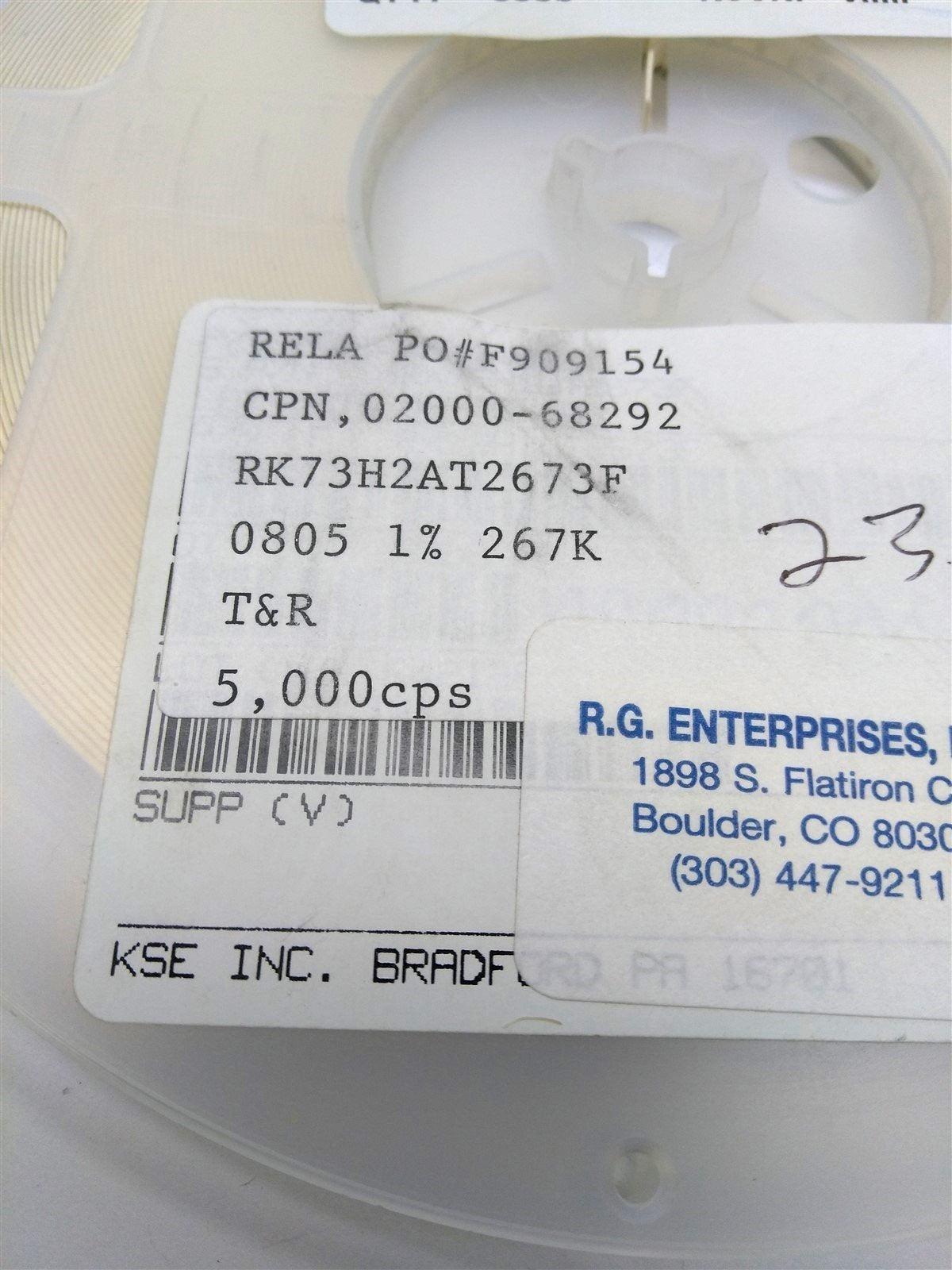 New Lot of 5000 New KOA Speer RK73H2AT2673F Thick Film Resistor, .125W ±1% 267k Ohm