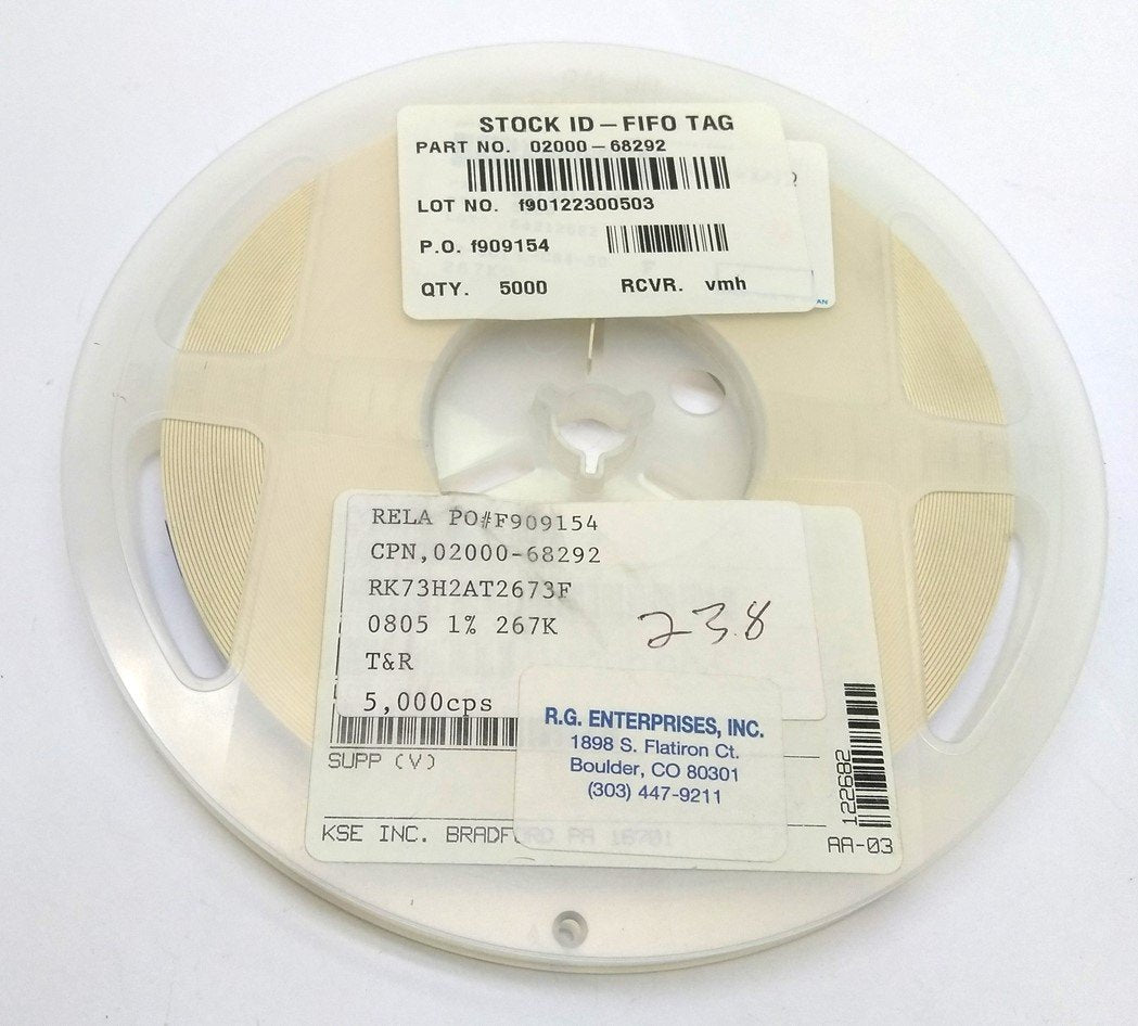 New Lot of 5000 New KOA Speer RK73H2AT2673F Thick Film Resistor, .125W ±1% 267k Ohm