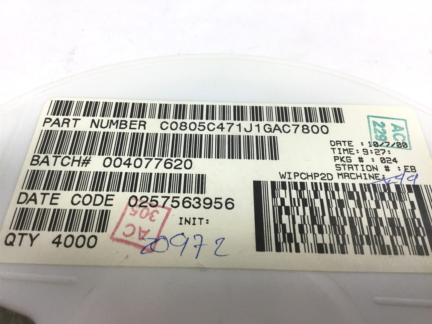 New Lot of 4000 New Kemet C0805C471J1GACTU Multilayer Ceramic Capacitor, 470 pF 100V