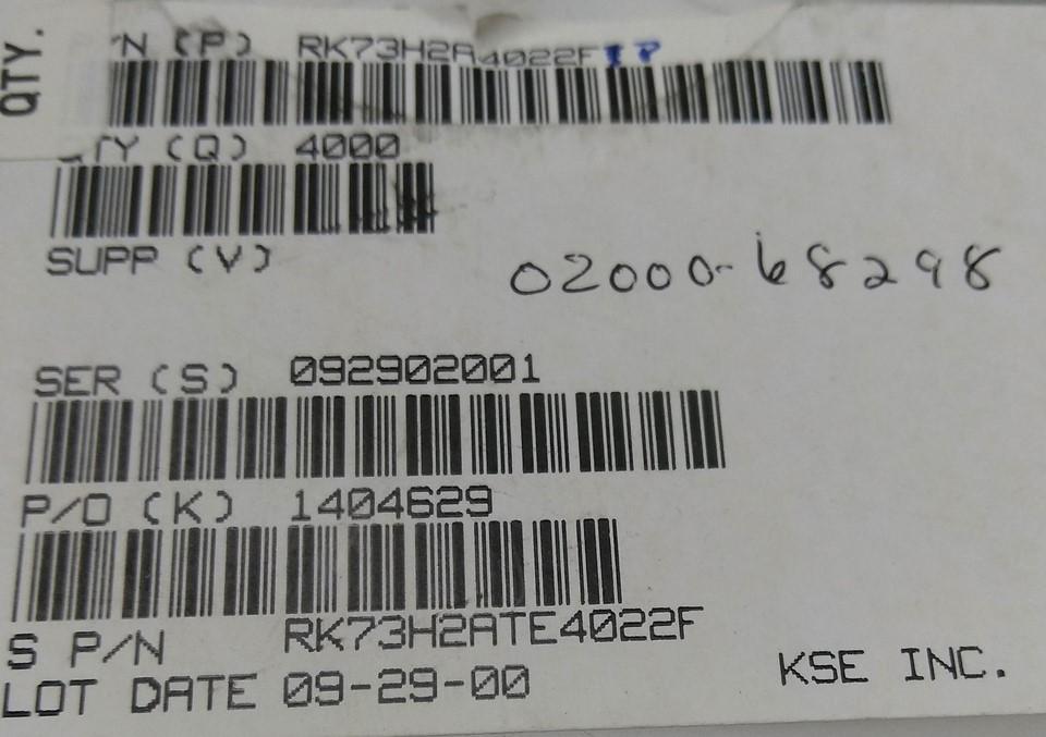 New Lot of 4000 New KOA Speer RK73H2ATE4022F Thick Film Resistor .125W ±1% 40.2k Ohm