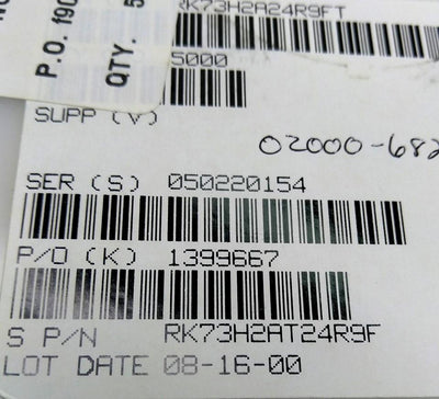 New Lot of 5000 KOA Speer RK73H2AT24R9F Thick Film Resistor .125W ±1% 22.1k Ohm 150V