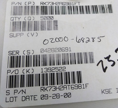 New Lot of 5000 KOA Speer RK73H2AT6981F Thick Film Resistor .125W ±1% 6980 Ohm 150V