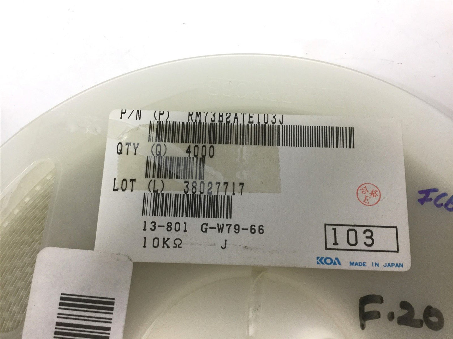 New Lot of 3800 New KOA RM73B2ATE103J Thick Film Resistor, Resistance: 10K Ohm