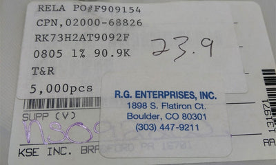 New Lot of 5000 KOA Speer RK73H2AT9092F Thick Film Resistor .125W ±1% 90.9k Ohm 150V