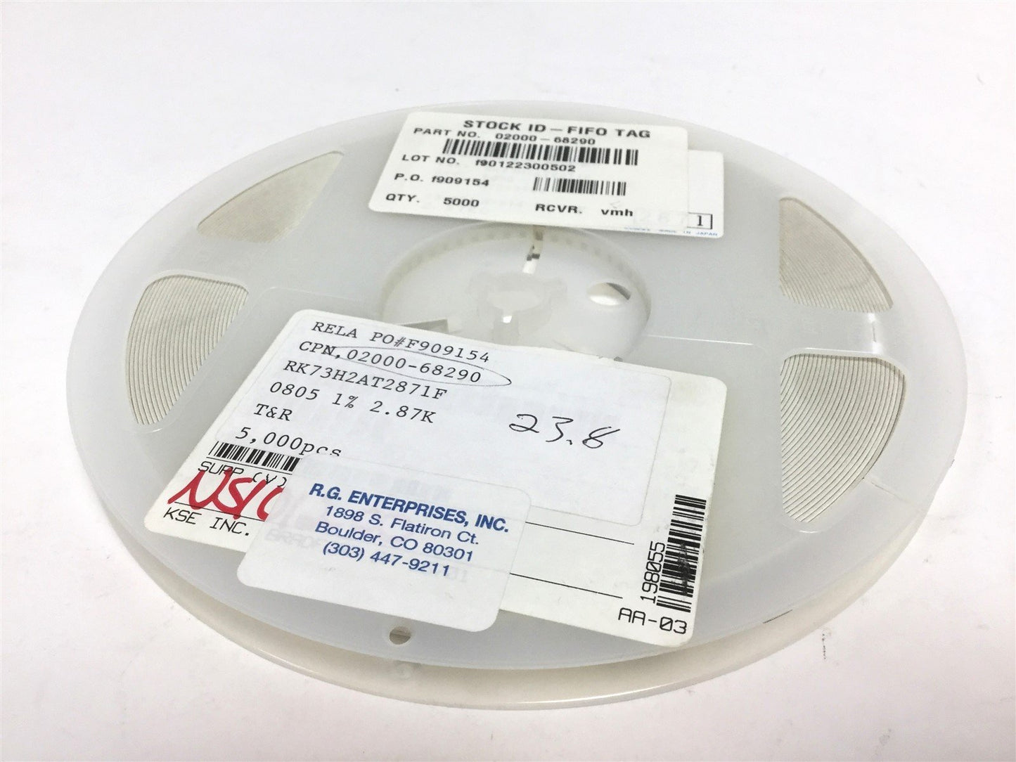 New Lot of 5000 New KOA RK73H2AT2871F Thick Film Resistor, Resistance: 2.87K 1%