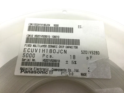 New Lot of 1300 New Panasonic ECUV1H180JCN Capacitors, 18pF +/- 5% Voltage: 50V
