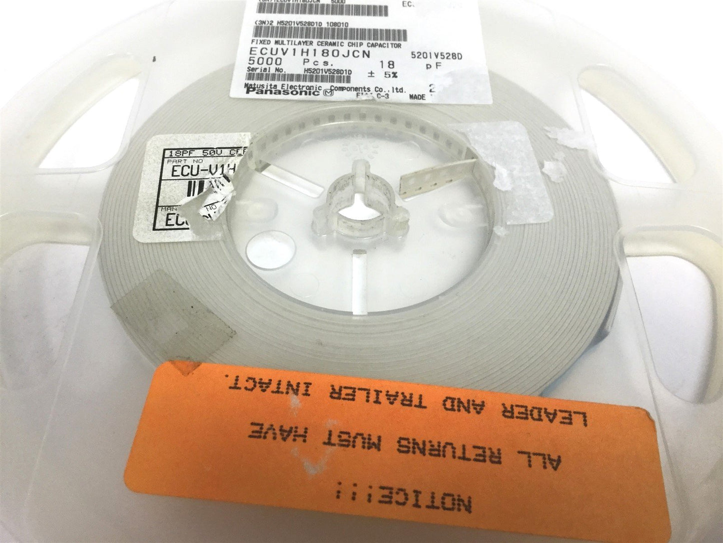 New Lot of 1300 New Panasonic ECUV1H180JCN Capacitors, 18pF +/- 5% Voltage: 50V