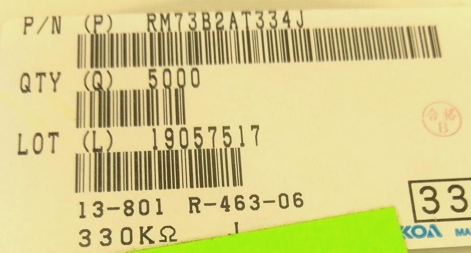 New Lot of 4000 KOA Speer RM73B2AT334J Thick Film Resistor .125W ±1% 330k Ohm 150V