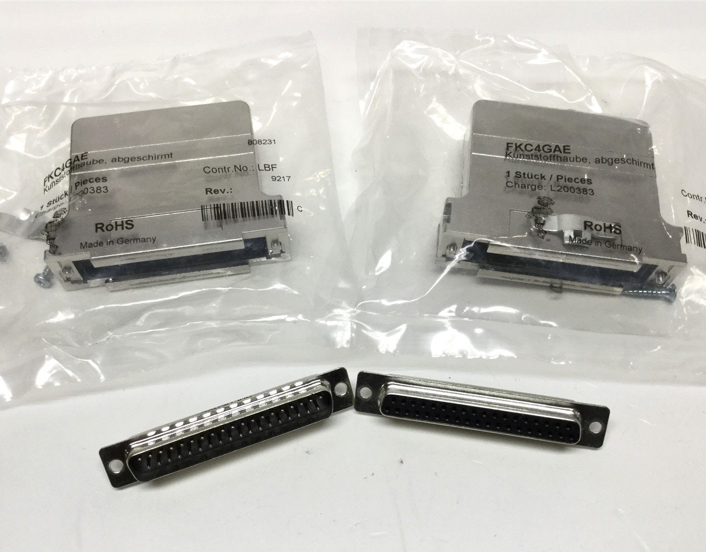 New Lot of 2 FCT Electronic FKC4GAE D-Sub Backshell, Straight w/ M&F DB37 Connectors