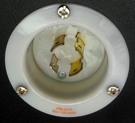 Used Hubbell HBL2415 Turn-Locking Male Receptacle & Enclosure, 3 Pole, 20A, 125/250V