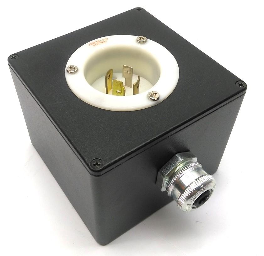 Used Hubbell HBL2415 Turn-Locking Male Receptacle & Enclosure, 3 Pole, 20A, 125/250V