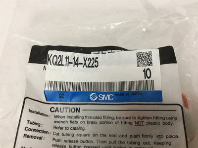 New Lot of 10 New SMC KQ2L11-14-X225 Solenoid Valve Fittings, Connection: 3/8" Tube