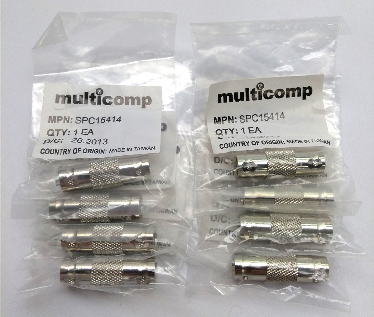 New Lot of 8 Multicomp SPC15414 RF/Coaxial Straight Adapter, Female to Female