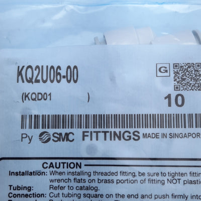 New Lot of 10 SMC KQ2U06-00 Pneumatic Union Y Fitting, ø6mm One-Touch, -100kPa~1MPa